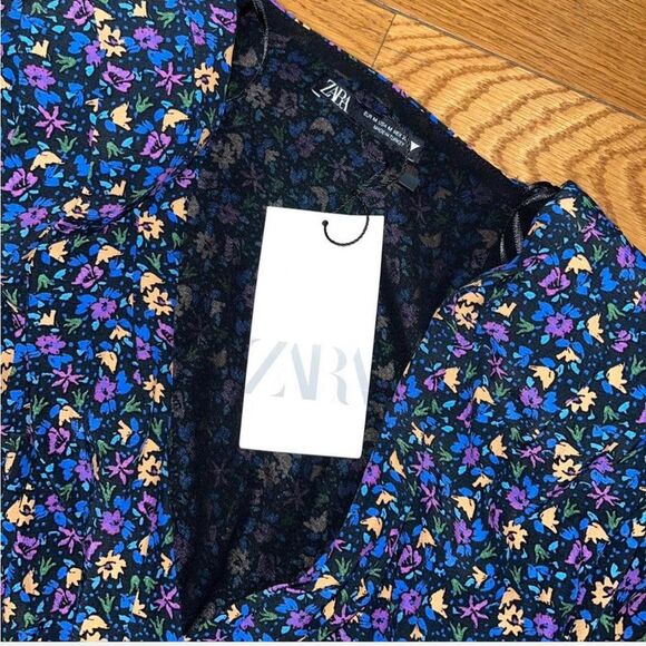 New Zara Floral Long Sleeve Dress Size Medium Color Blue - Picture 6 of 6